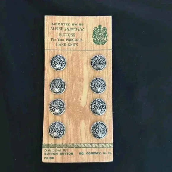 VTG Imported Swiss Alpine Pewter Buttons set of 8 - Picture 1 of 1